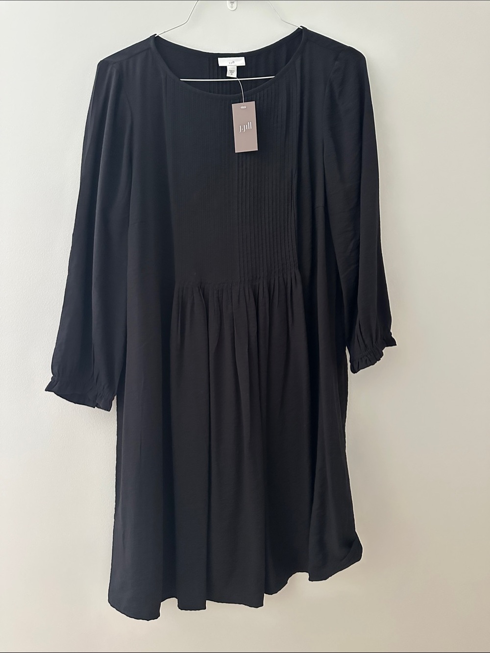 J. Jill Black Pintuck A-Line Long Sleeve Dress NWT